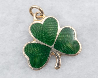 Vintage Enamel Shamrock Charm, Irish Clover Pendant, Lucky Charm, St. Patrick's Day Charm, Charm Bracelet, Gifts for Him or Her A22951