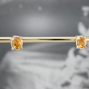 Citrine and Diamond Stud Earrings, Oval Citrine Stud Earrings, Yellow Gold Earrings, November Birthstone, Gemstone Stud Earrings JLNTVRXH image 10