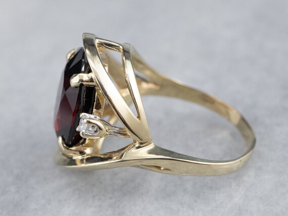 Gold Garnet and Diamond Ring, Yellow Gold Garnet … - image 4