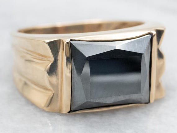 10K Yellow Gold Hematite Ring, Rectangular Solita… - image 2