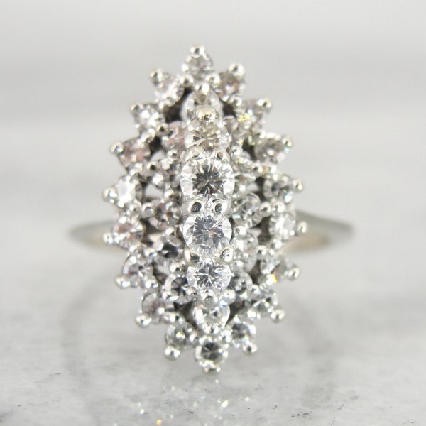 Classic Mid Century Marquise Shaped Diamond Cluster Cocktail Ring 4T75VT-N