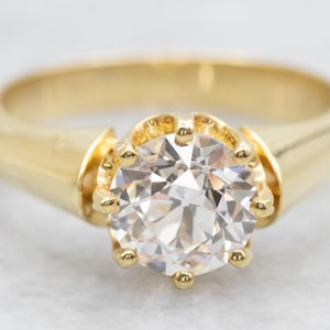 GIA Certified .94 Carat European Cut Diamond Ring, 14K Yellow Gold Solitaire