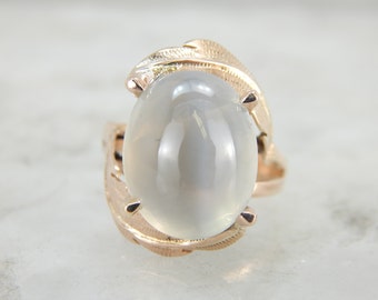 Ethereal Sillimanite Cat's Eye Cocktail Ring with Feathered Shoulders J942T8-D