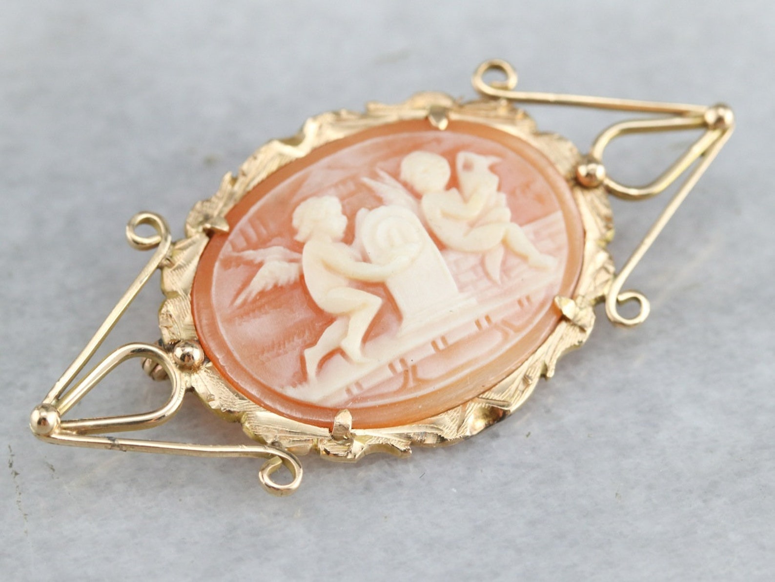 Vintage Cherub Cameo Brooch Gold Cameo Pin Estate Jewelry Etsy