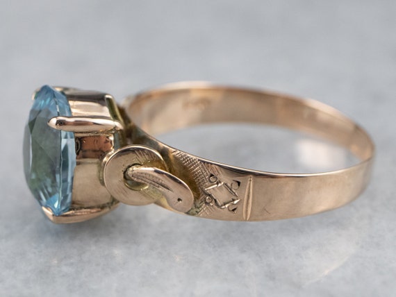 Victorian Blue Topaz Ring, Antique Rose Gold Topa… - image 4