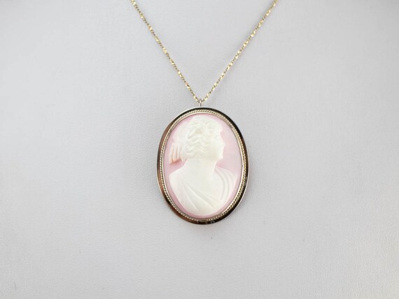 Pink Shell Cameo Brooch or Pendant, Oval Cameo Pe… - image 7