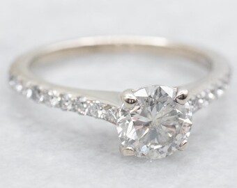 Anillo de compromiso de oro blanco de 14 quilates con diamante redondo, 1,17 quilates en total, talla 5