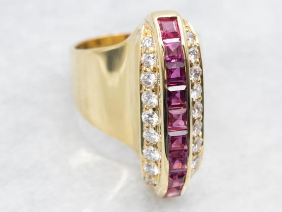 18K Gold Ruby and Diamond Cocktail Ring, July Bir… - image 2