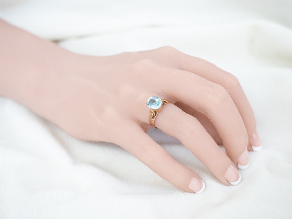 Victorian Blue Topaz Ring, Antique Rose Gold Topa… - image 10