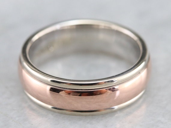 Two Toned Gold Band, White and Rose Gold Band, Mi… - image 1