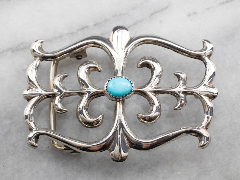 Southwestern Turquoise Silver Buckle, Sterling Silver Belt Buckle, Vintage Belt Buckle, Silver Accessories, X6X7C2EL image 1