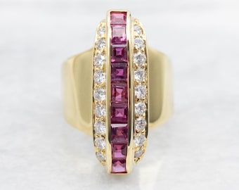 18K Gold Ruby and Diamond Cocktail Ring, July Birthstone