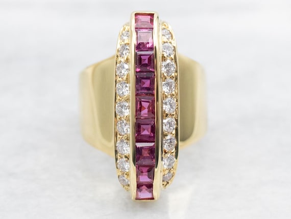 18K Gold Ruby and Diamond Cocktail Ring, July Bir… - image 1