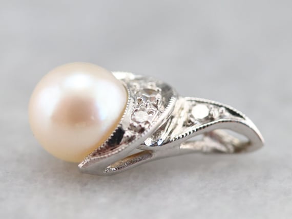 Sweet Cultured Pearl and Diamond Pendant, White G… - image 4