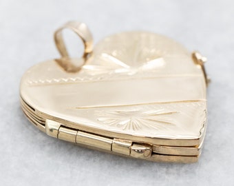 Vintage 14K Gold geätzt Herz Locket Anhänger