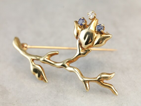 Vintage Tiffany and Company Flower Brooch, Sapphi… - image 4