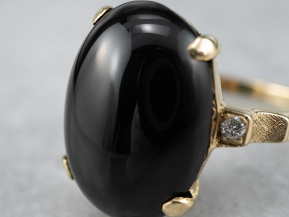 Black Onyx Diamond Yellow Gold Ring, Onyx Stateme… - image 6