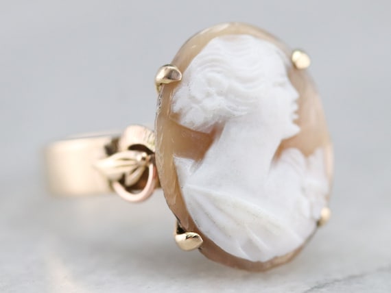 Botanical Cameo Ring, Vintage Cameo Ring, Yellow … - image 3