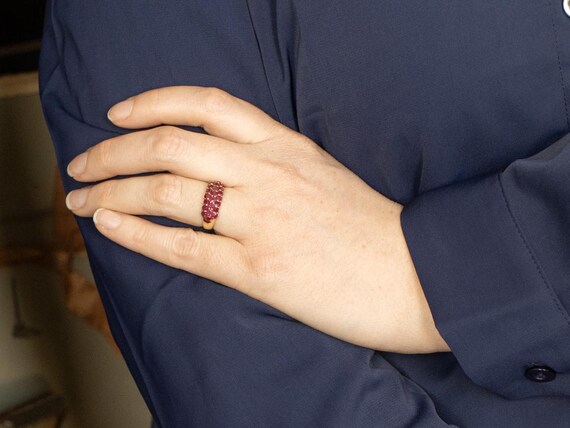 14K Yellow Gold Ruby Cluster Ring, Anniversary Ba… - image 4