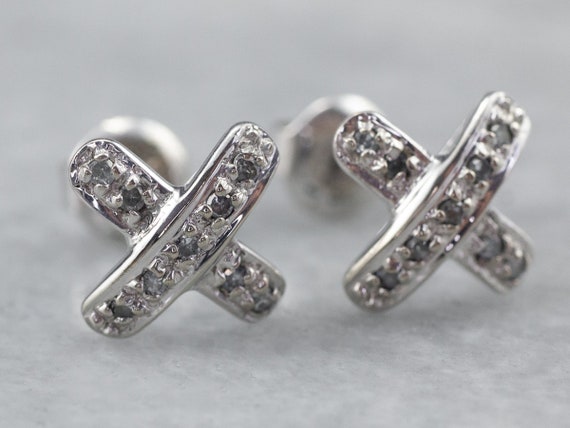 Diamond X Stud Earrings, White Gold Diamond Earri… - image 3