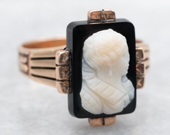 10K roséguld med svart onyx-cameo-ring