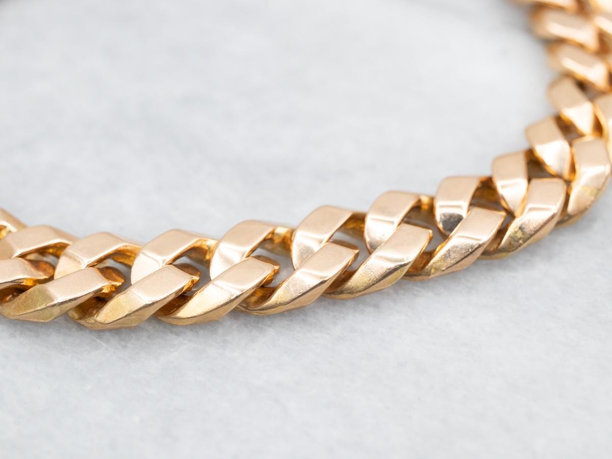 18Kゴールドカーブリンクブレスレット、ユニセックスチェーン、8インチ