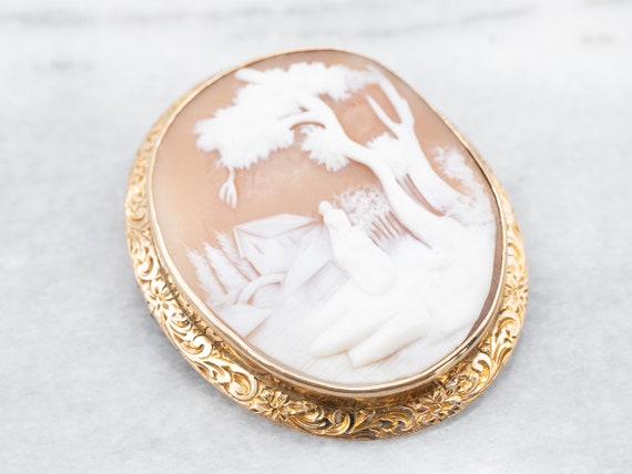 Vintage Landscape Cameo Brooch or Pendant, Etched… - image 1