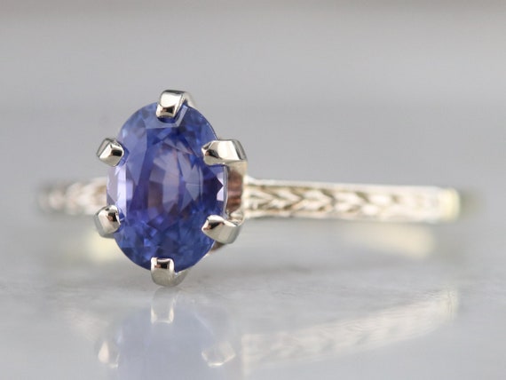 Etched Sapphire Solitaire Ring, Sapphire Engageme… - image 3