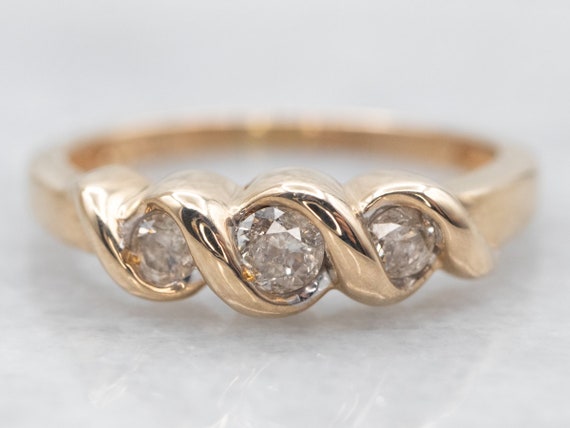Yellow Gold Diamond Swirl Ring, Yellow Gold Diamo… - image 1