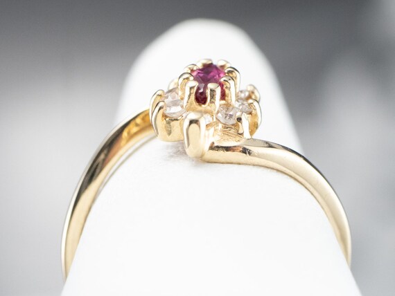 14K Yellow Gold Marquise Ruby Diamond Halo Bypass… - image 8