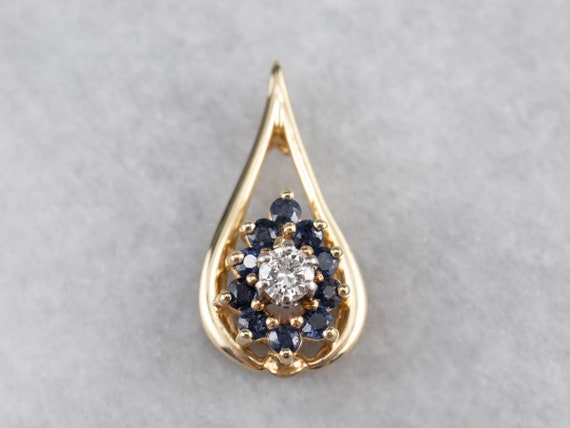 Sapphire and Diamond Pendant, Floral Sapphire Pen… - image 1