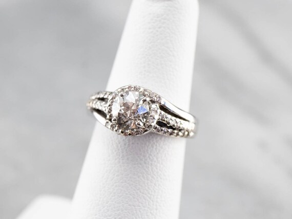 European Cut Diamond Engagement Ring, Diamond Hal… - image 7