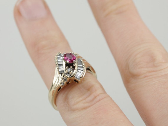 Vintage Ruby Cocktail Ring, Diamond Accents, 14K … - image 5