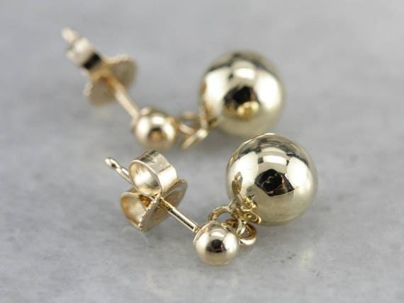 Yellow Gold Drop Earrings, Ball Drop Earrings, Sim