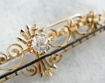 Victorian Gothic Enameled Diamond Pin