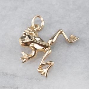 14K Gold Frosch Charm Anhänger, Großer Gold Frosch Anhänger, Vintage Charm, Frosch Anhänger, Tier Charm, Schichtung Anhänger W374UHHZ