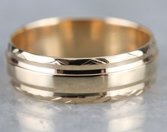 Vintage Patterned 14K Yellow Gold Wedding Band, Unisex