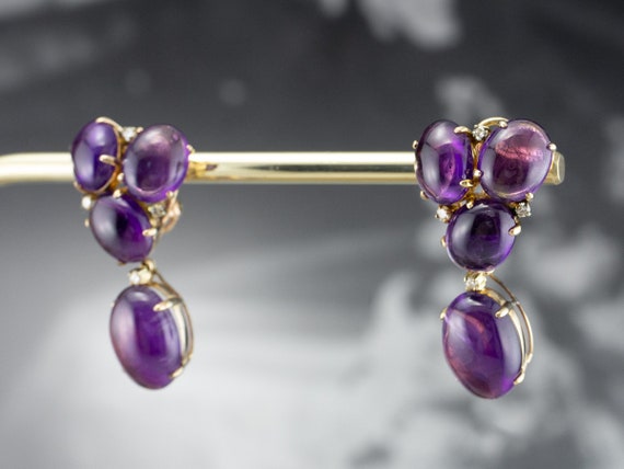 Amethyst Cabochon Drop Earrings, Amethyst and Dia… - image 9