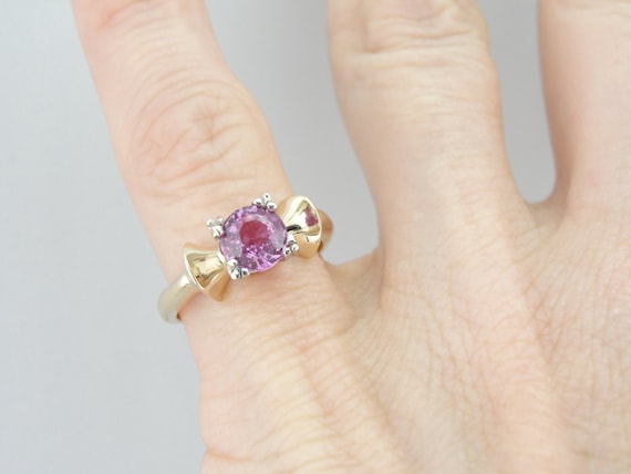 1940's Retro Pink Sapphire Ring, 14K Yellow and W… - image 5