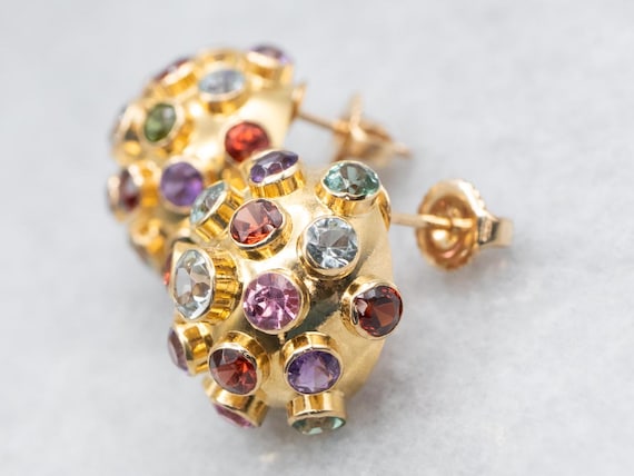 Multi Gemstone Domed Stud Earrings - image 2