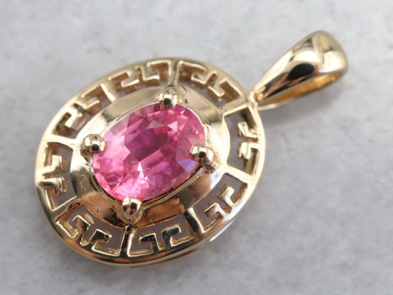 Pink Sapphire Gold Pendant, Pink Gem Pendant, Ann… - image 1