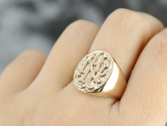 Antique Gold Signet Ring, Monogrammed "INP" Signe… - image 8