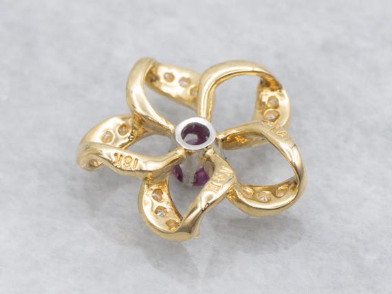 Floral Ruby and Diamond Platinum and 18K Gold Pen… - image 3