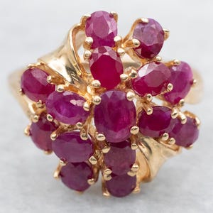 Fantastic Vintage Ruby Cluster Ring, Cocktail Ring, Yellow Gold Ruby Ring, Ruby Jewelry, July Birthstone, Statment Ring A57097