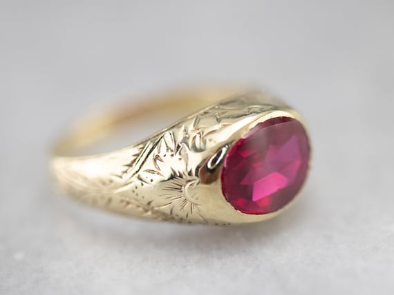 Antique 1920s Synthetic Ruby Solitaire Ring, Gree… - image 1