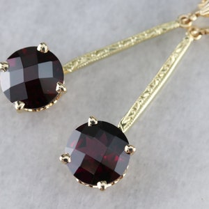 Long Garnet Drop Earrings, Yellow Gold Garnet Dangle Earrings, January Birthstone, Anniversary Gift, Bridal Jewelry, Birthday Gift UK0EKREW