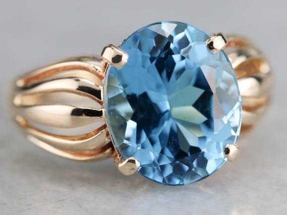 Blue Topaz Statement Ring, Yellow Gold Topaz Ring… - image 1