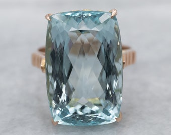 Vintage Aquamarine Cocktail Ring, Fine Aquamarine Ring, Large Aqua Statement Ring, March Birthstone, Gemstone Ring, Blue Stone Ring A5803