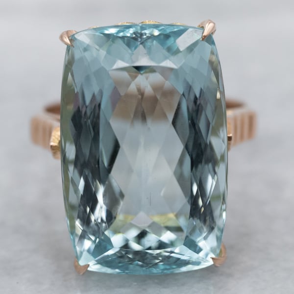 Vintage Aquamarine Cocktail Ring, Fine Aquamarine Ring, Large Aqua Statement Ring, March Birthstone, Gemstone Ring, Blue Stone Ring A5803