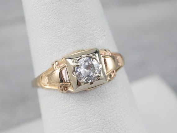 Retro Diamond Solitaire Ring, 10K Two Tone Gold E… - image 7